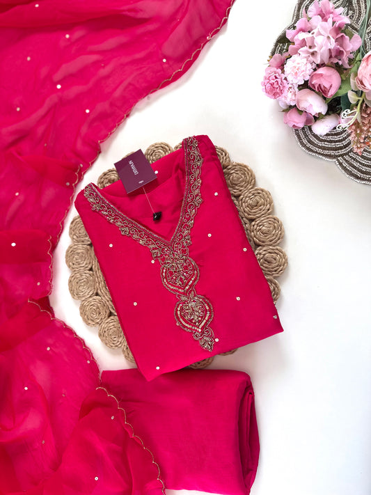 K212 - Russian silk handwork Anarkali with pants and dupatta