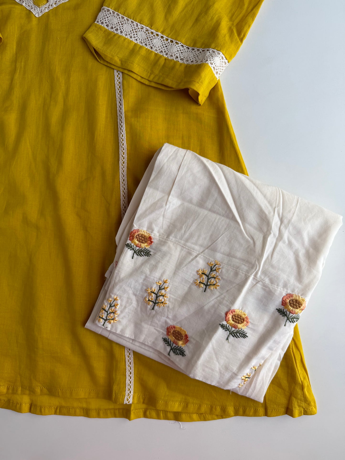 K213 - Mul cotton embroidered farshi salwar with pants and dupatta