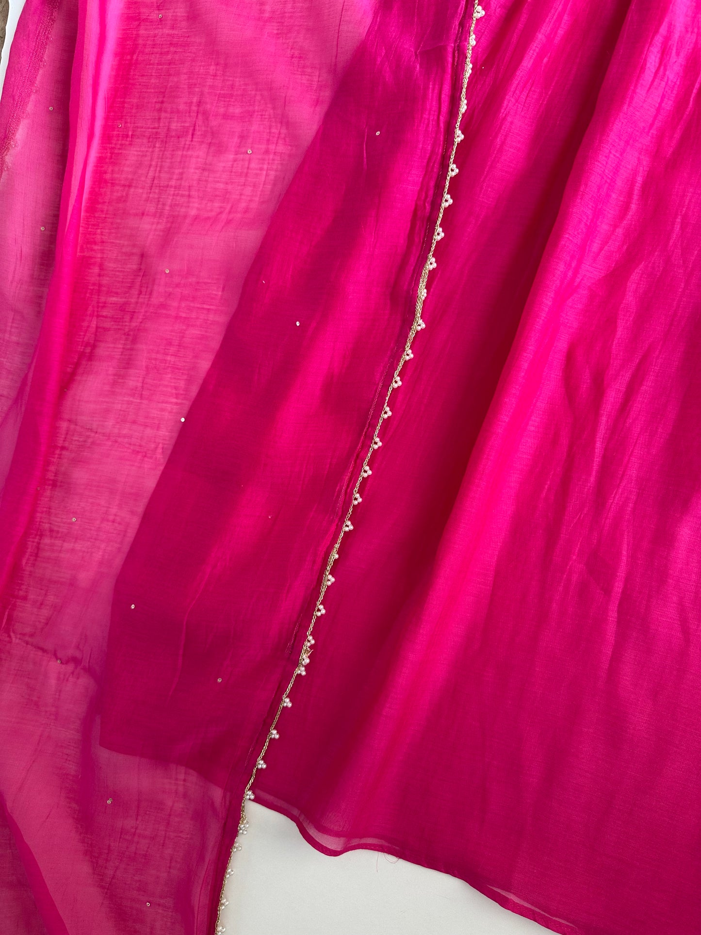 K076 - Mul Chanderi handwork Anarkali with side slit, straight pants and dupatta