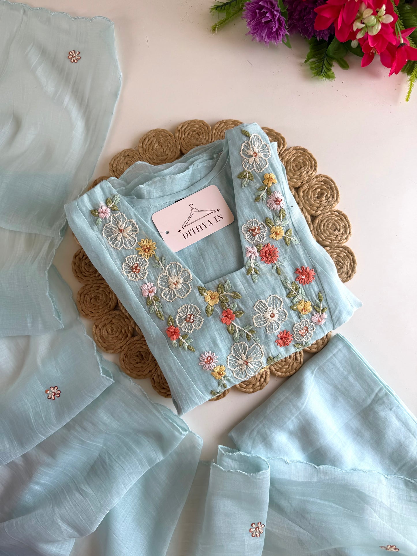 K703 - Mul chanderi embroidered Anarkali with pants and dupatta