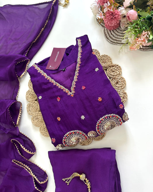 K243 - Russian silk handwork Anarkali with pants and dupatta