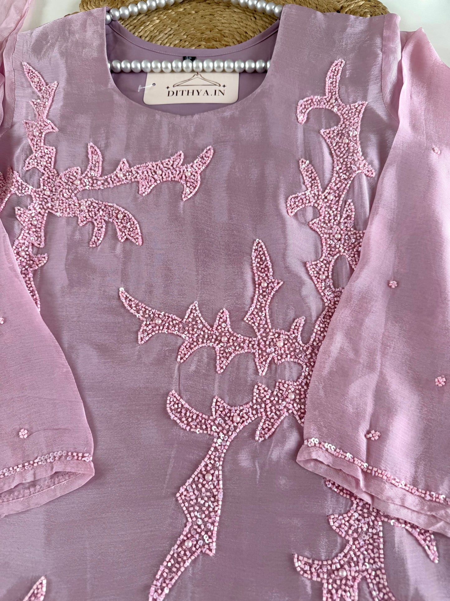 K550 - Chinnon handwork straight Kurti with palazzo and dupatta