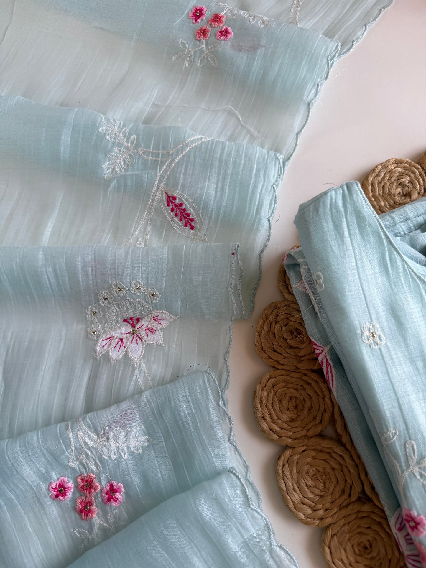 K275 - Mul chanderi embroidered straight Kurti with pants and dupatta