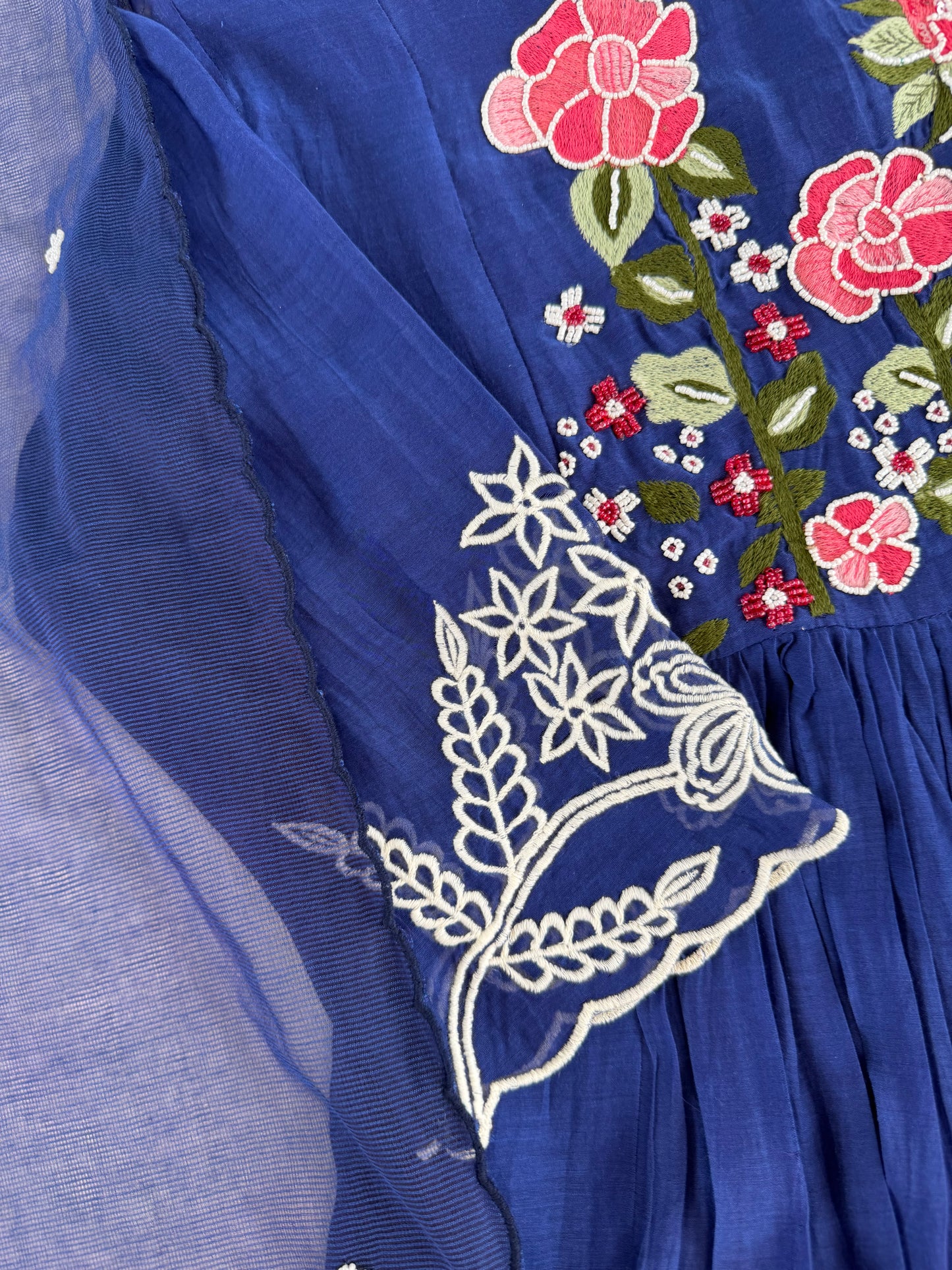 K494 - Mul chanderi handwork Anarkali with pants and dupatta