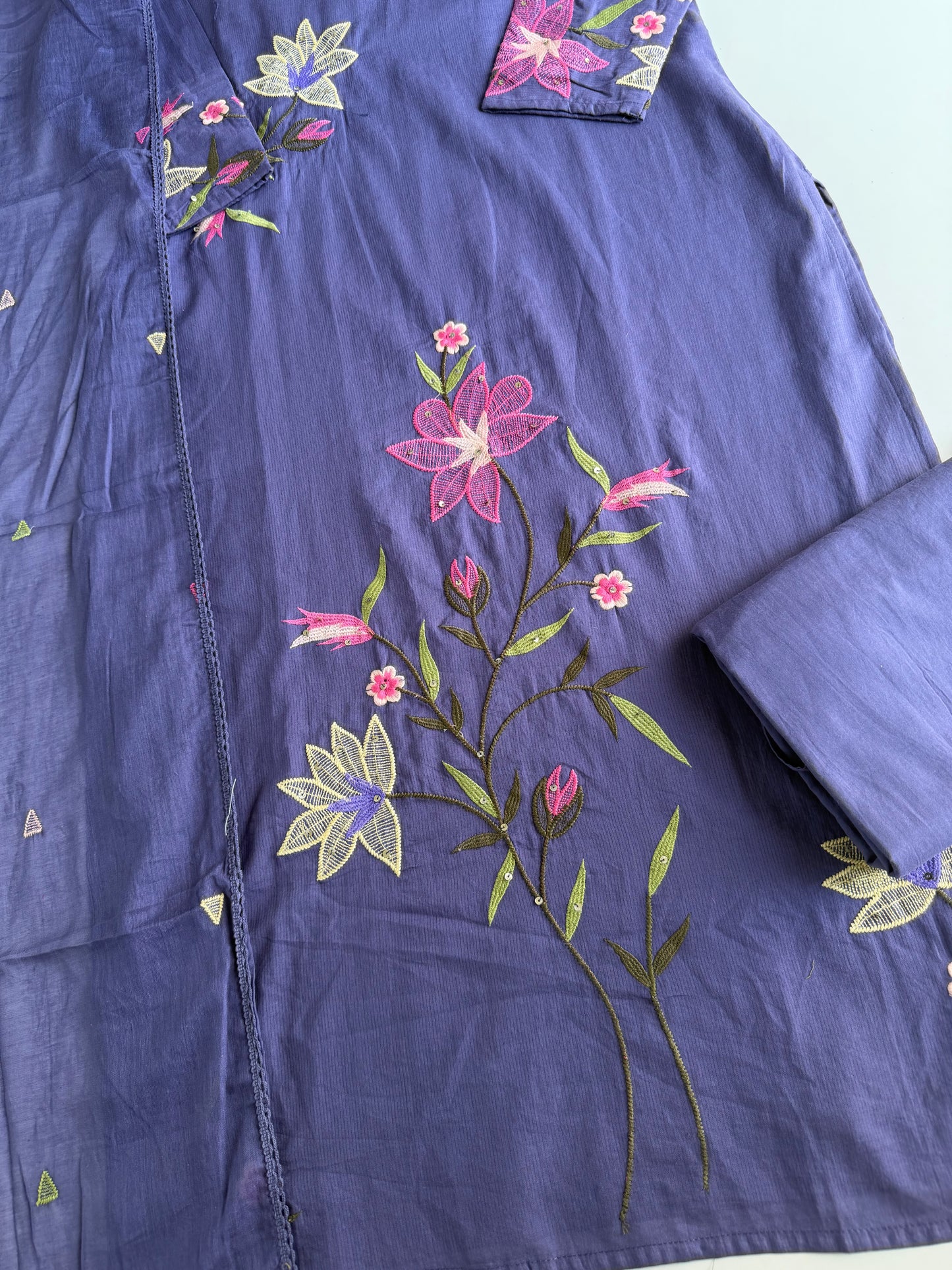 K688 - Mul cotton embroidered straight Kurti with pants and dupatta