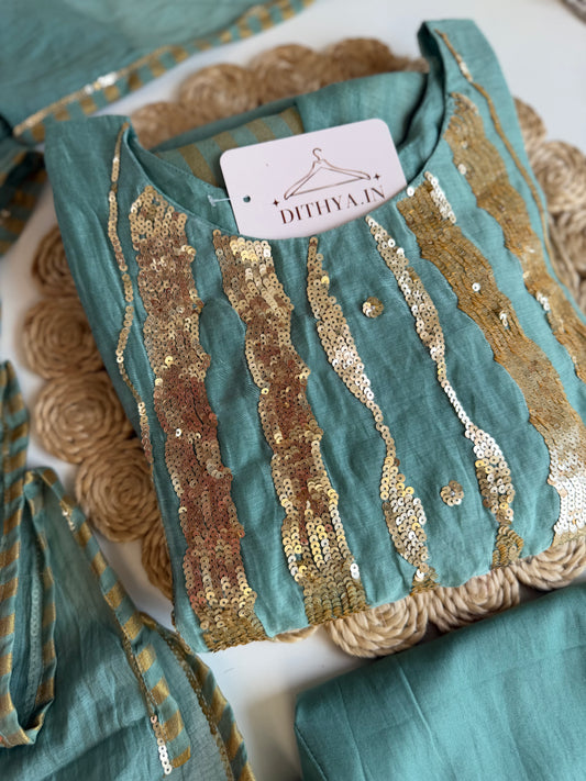 K342 - Mul Chanderi handwork Anarkali with pants and dupatta