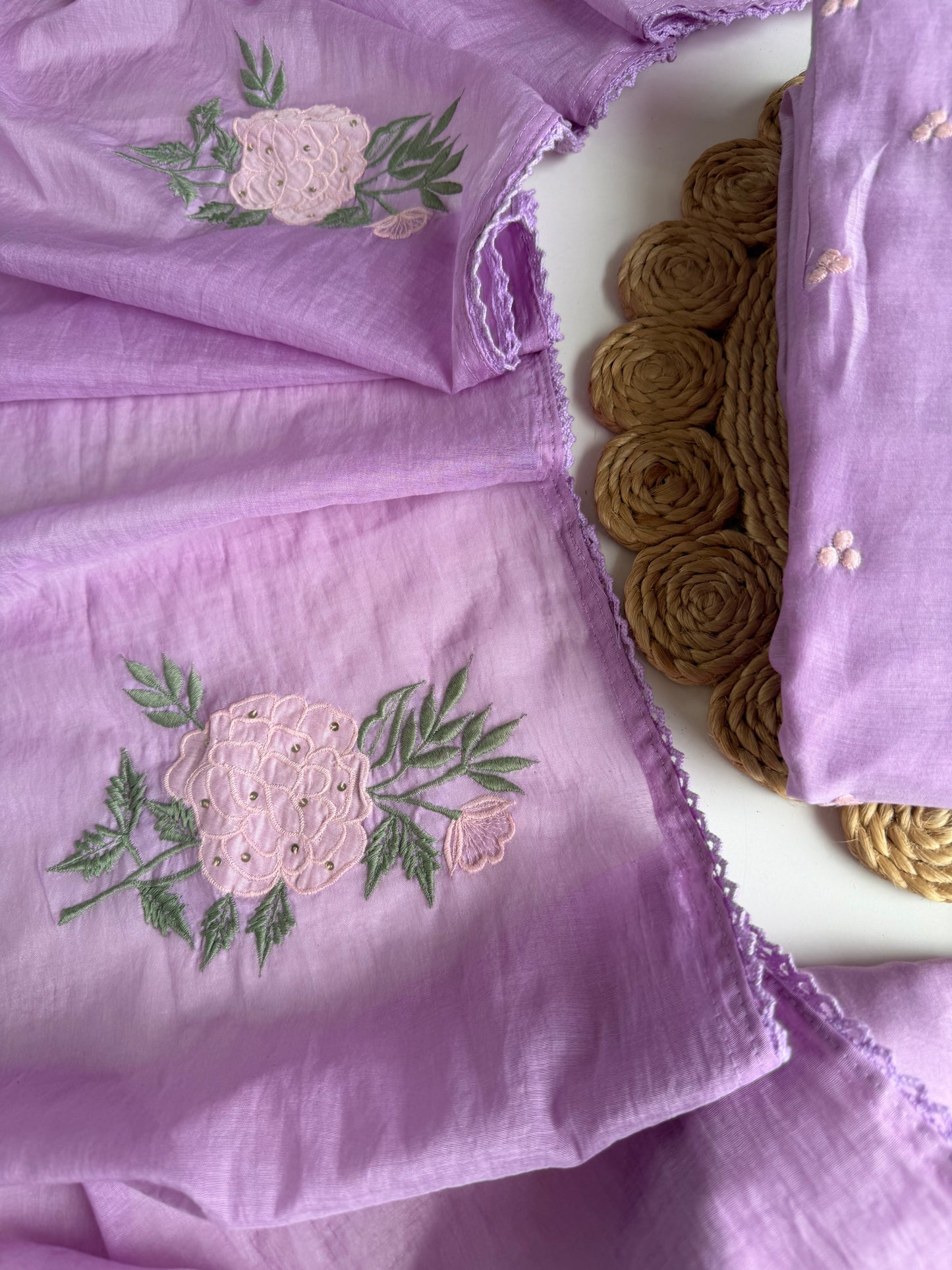 K143 - Mul chanderi embroidered Anarkali with pants and dupatta