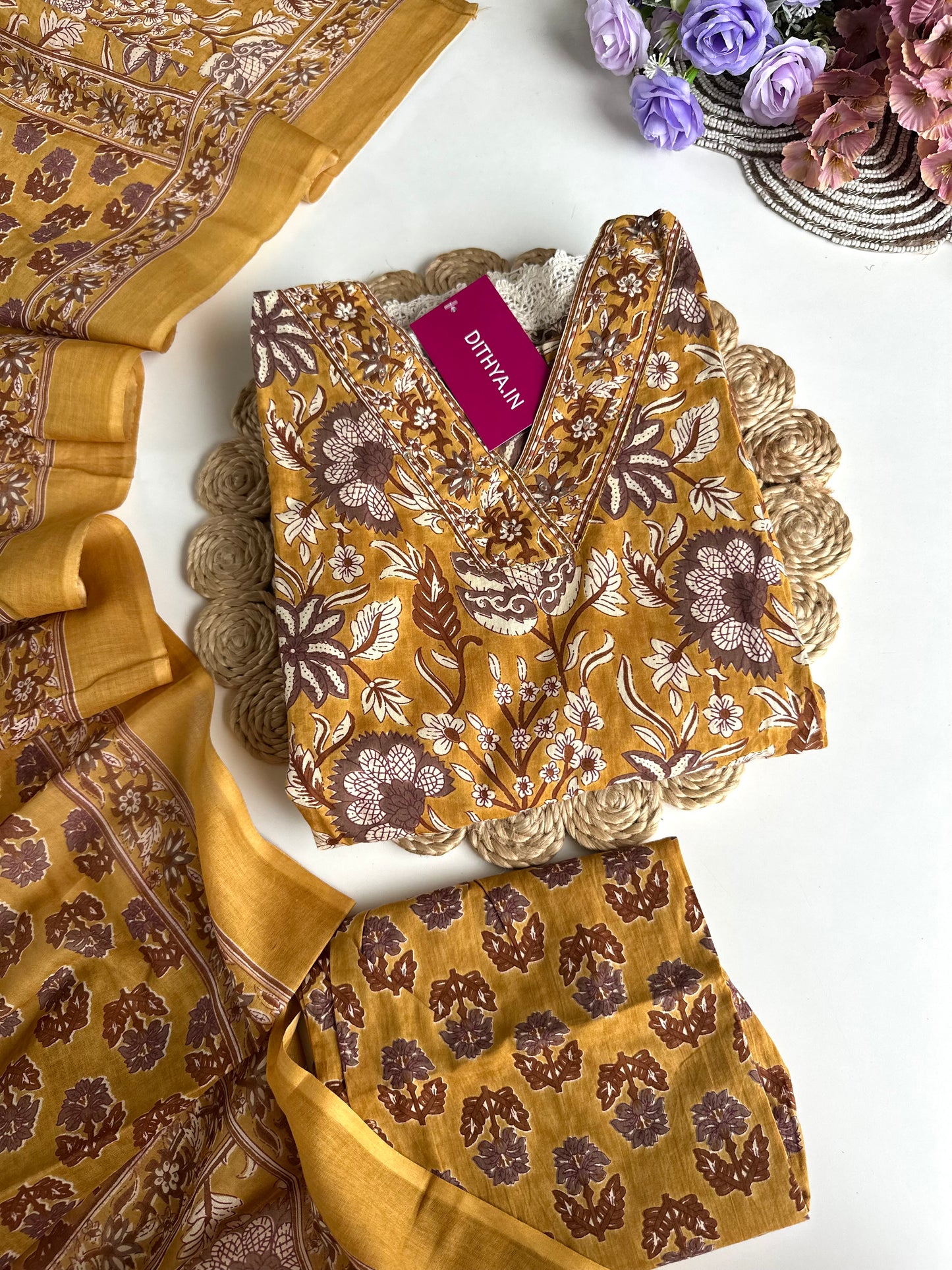 K103 - Cotton floral Anarkali with pants and dupatta