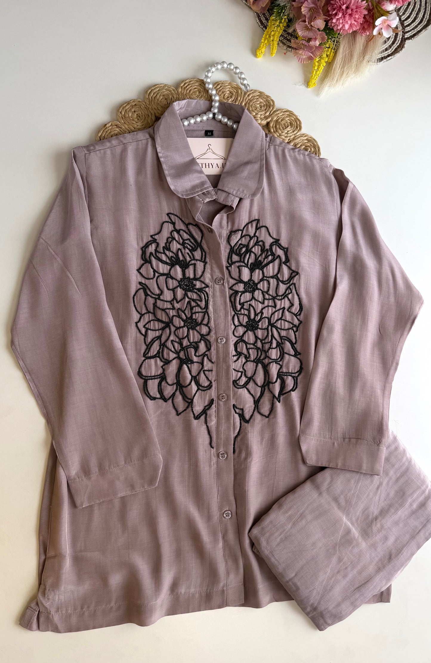 K511 - Crape silk handwork coord set