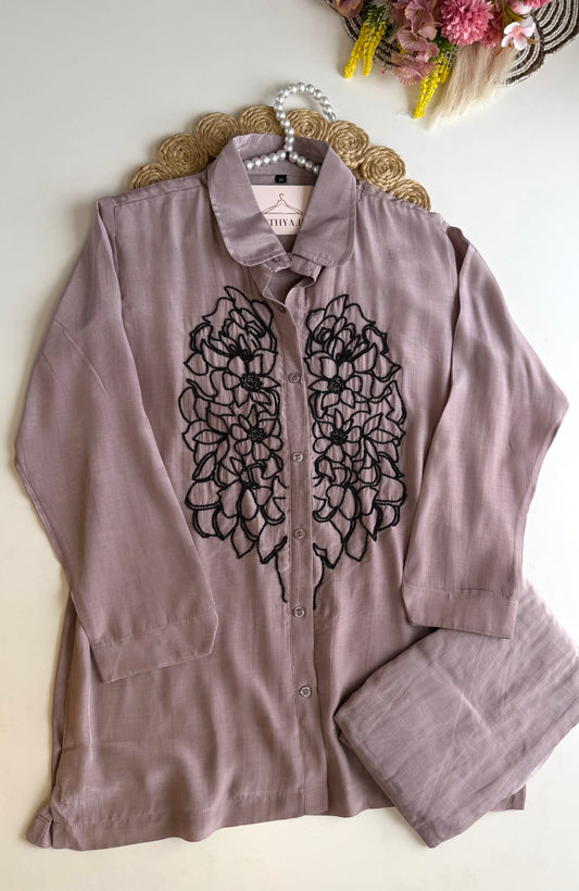 K511 - Crape silk handwork coord set