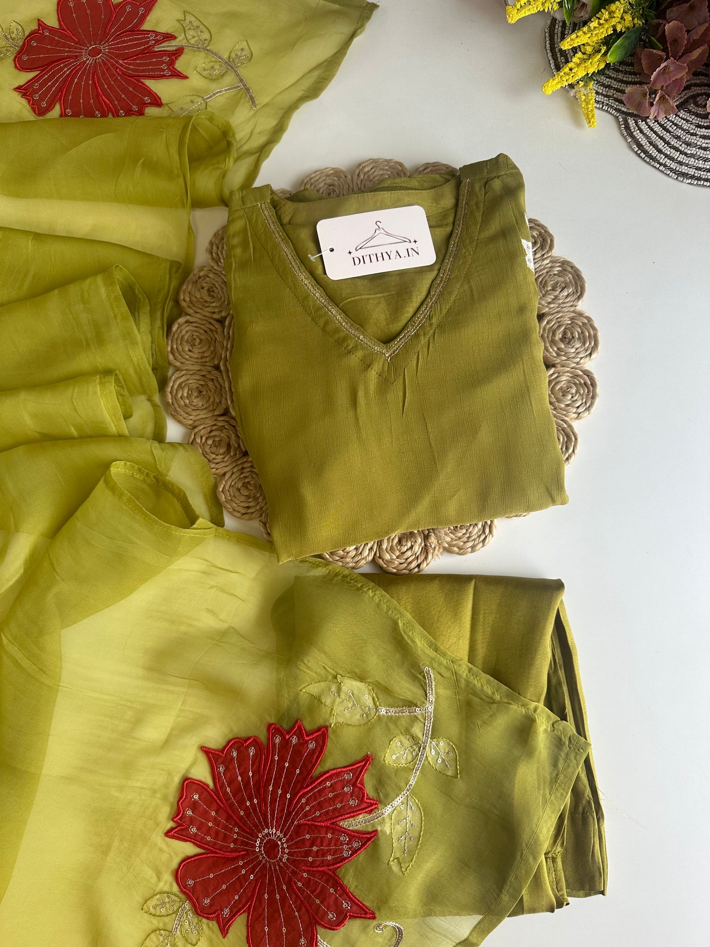 K468 - Crushed Mul Chanderi Appliqué work Anarkali with pants and dupatta in 2 colours