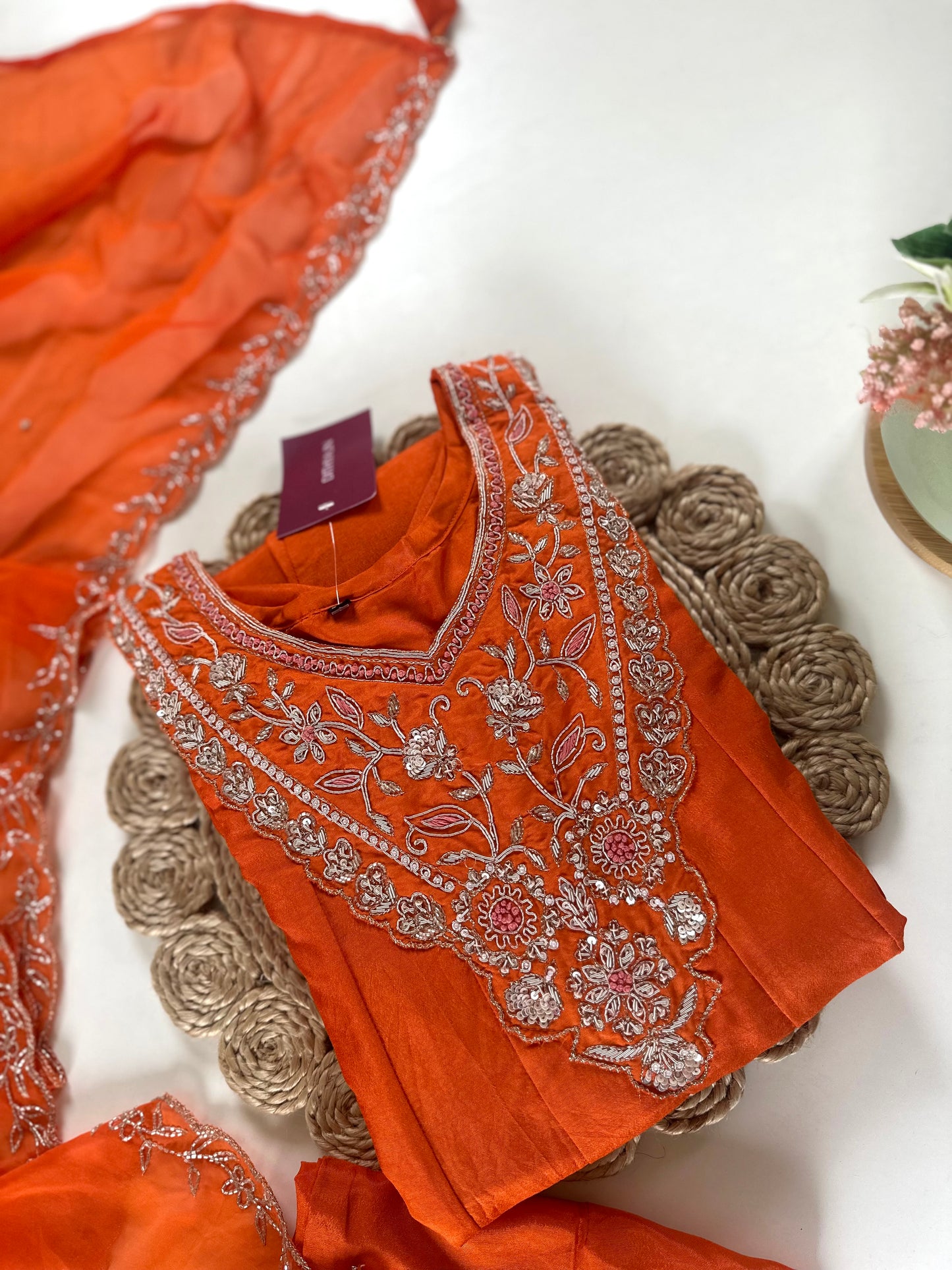 K284 - Russian silk Anarkali handwork with straight pants and dupatta .