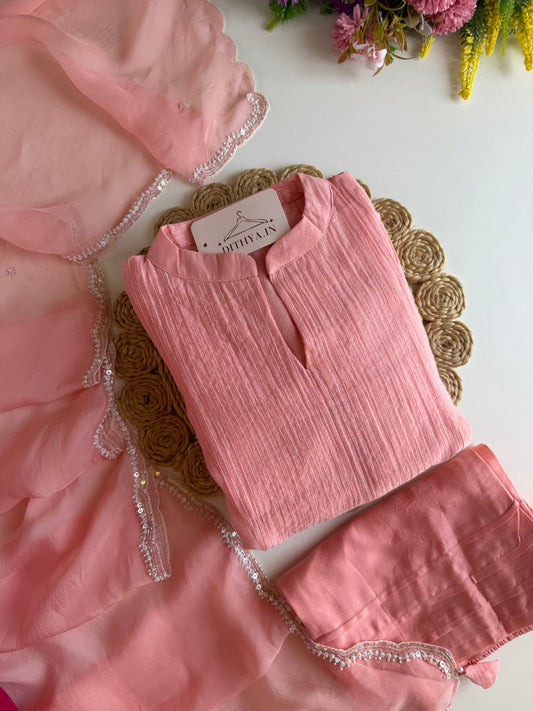 K651 - Mul chanderi handwork Anarkali with pants and dupatta