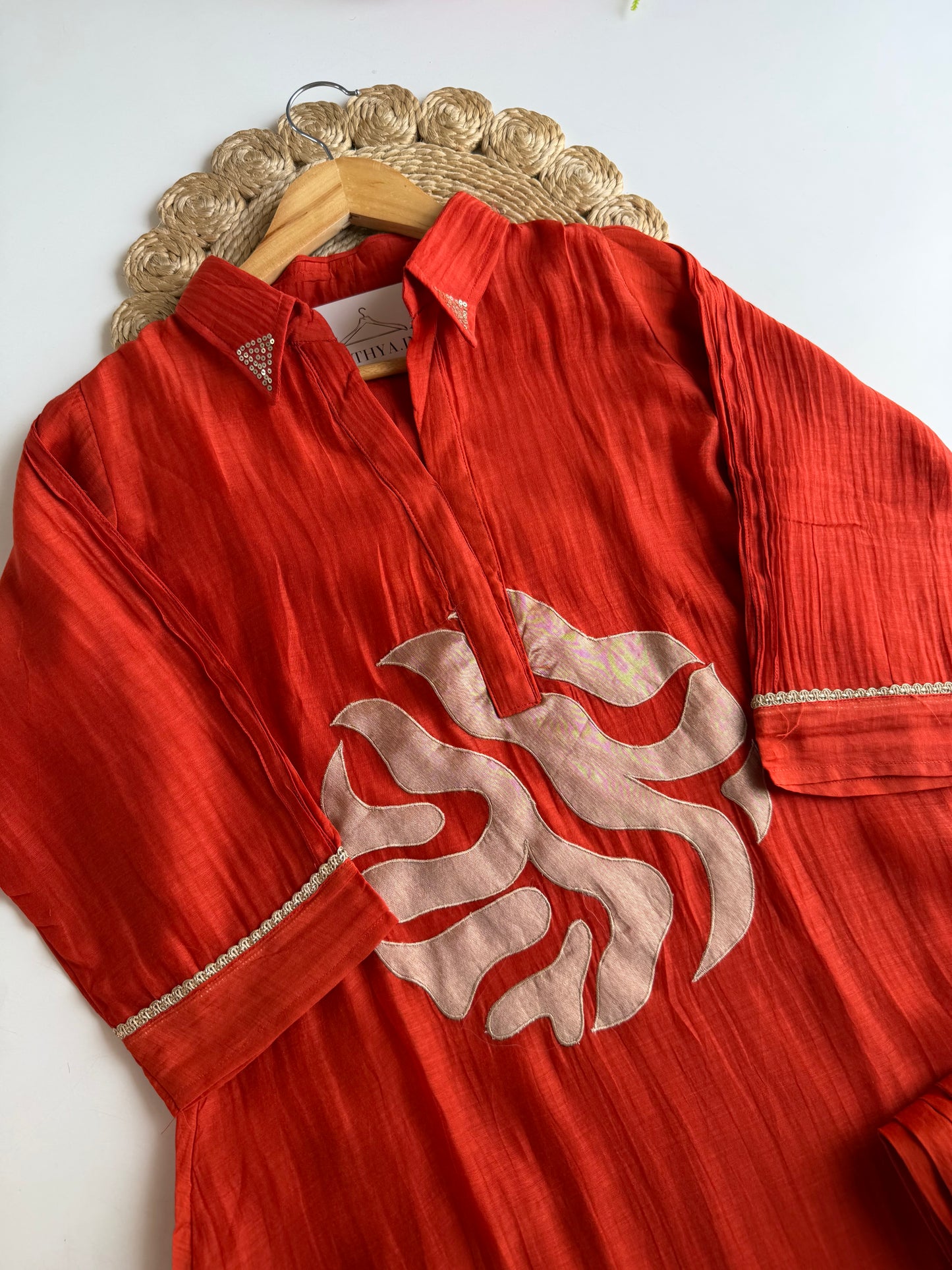 K707 - Mul chanderi foil appliqué work coord set