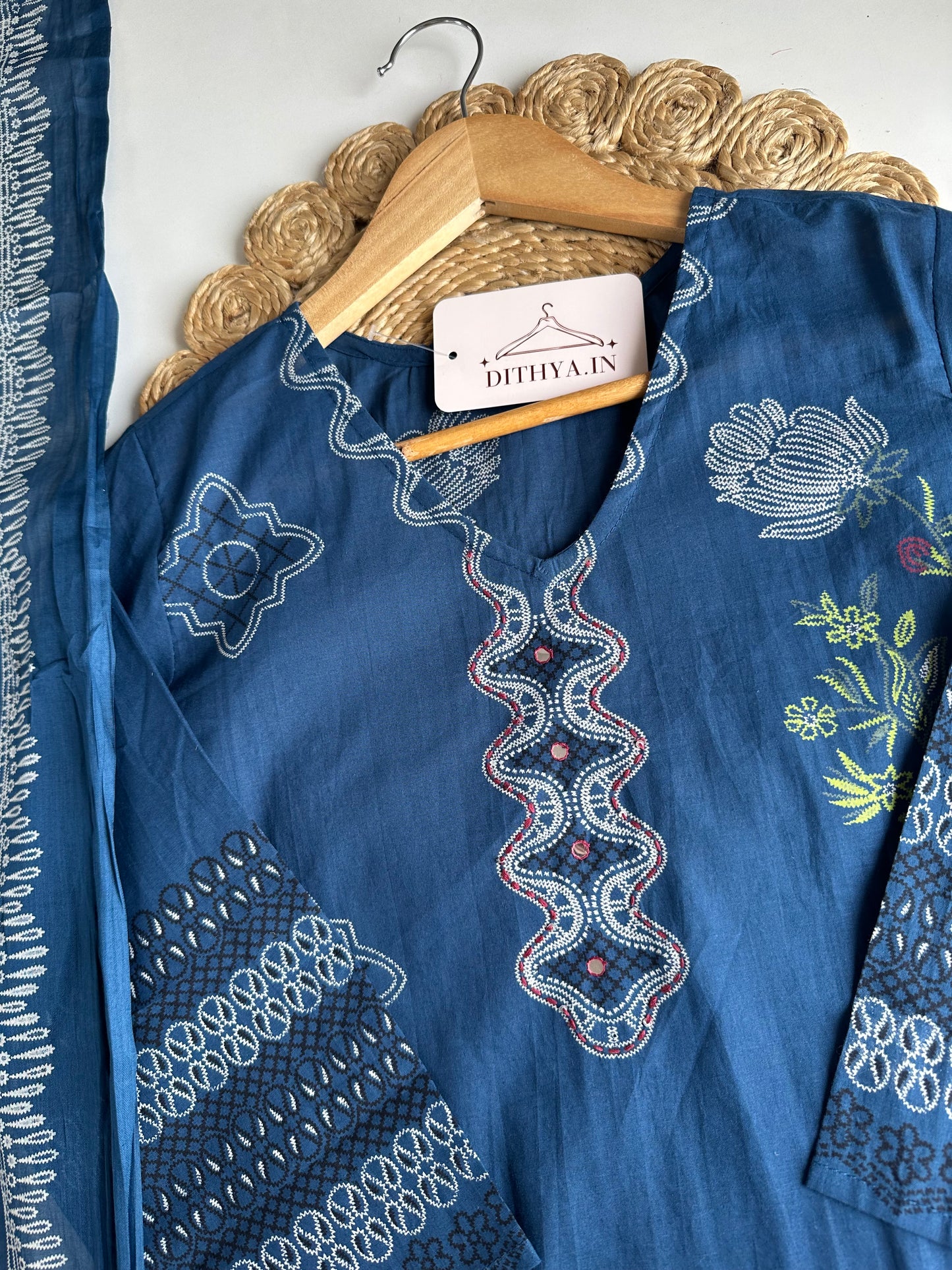 K418 - Mul cotton printed straight Kurti with pants and dupatta