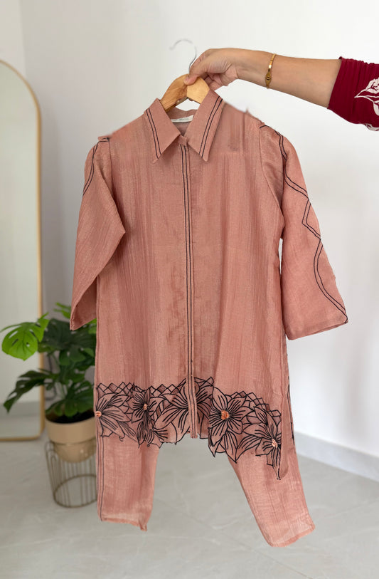 K534 - Tissue silk cutwork coord set in 2 colours