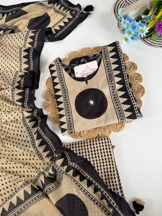 K428 - Cotton embroidered straight Kurti with pants and dupatta