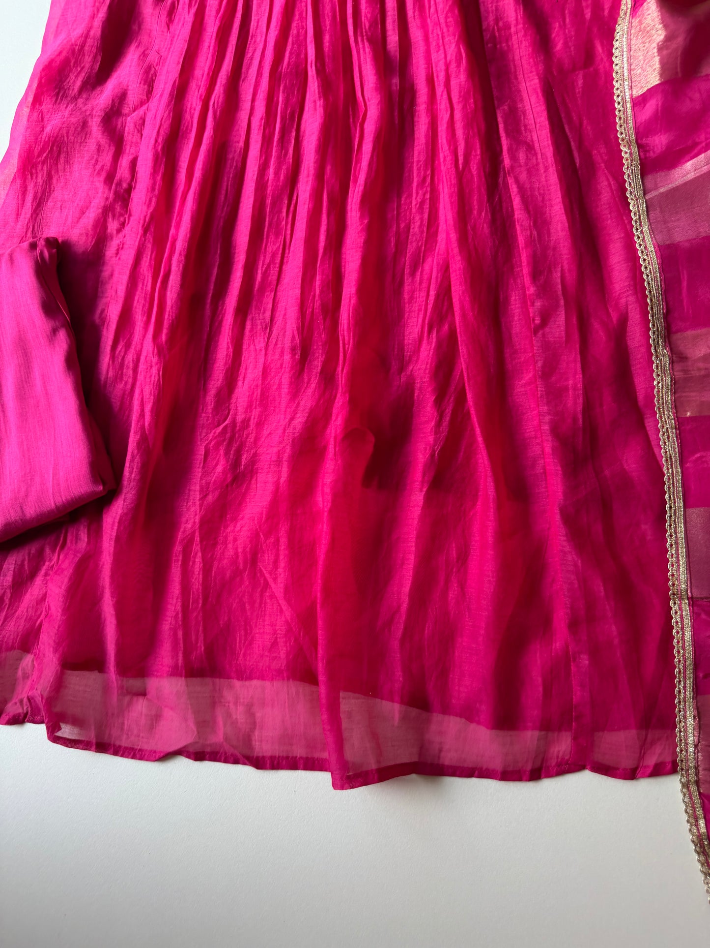 K545 - Mul chanderi handwork Anarkali with pants and dupatta