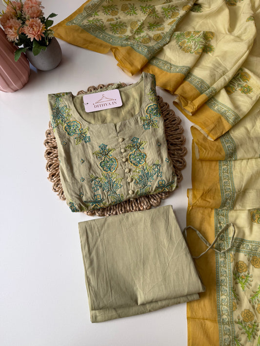 K585 - Cotton embroidery Anarkali with pants and dupatta