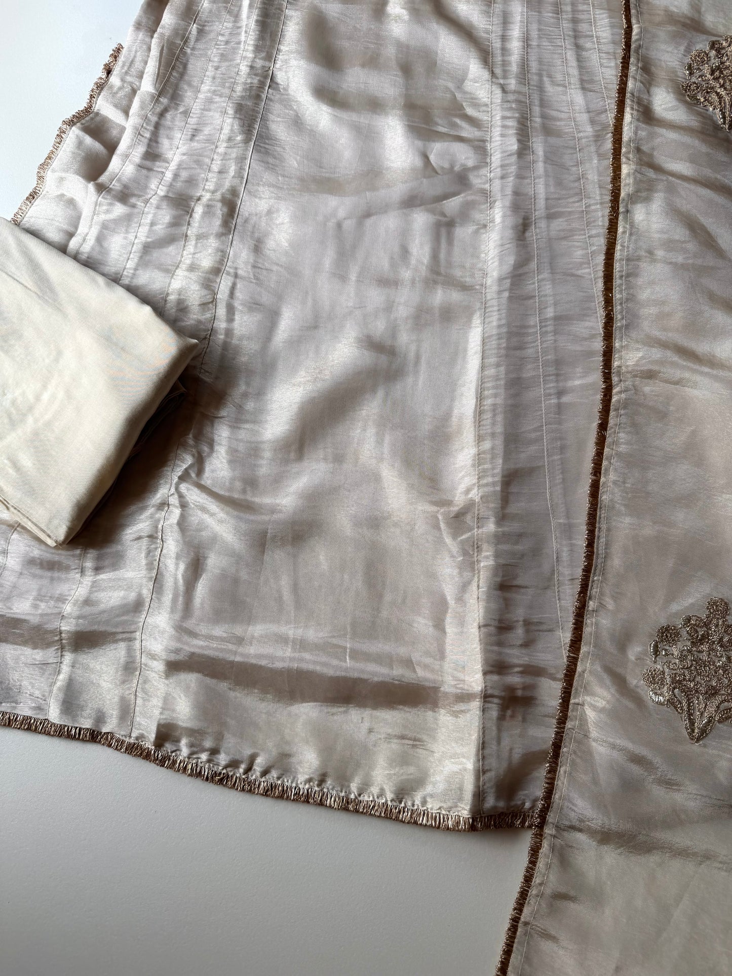 K229 - Tissue silk zari work Aline Kurti with pants and dupatta