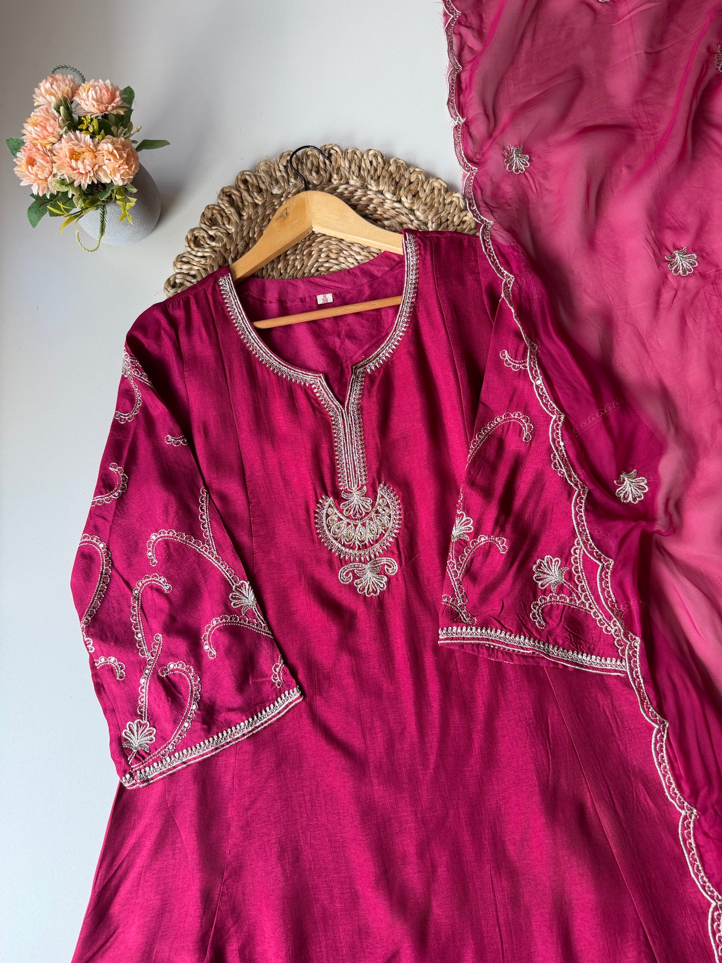 K521 - Russian silk zari work Anarkali with pants and dupatta