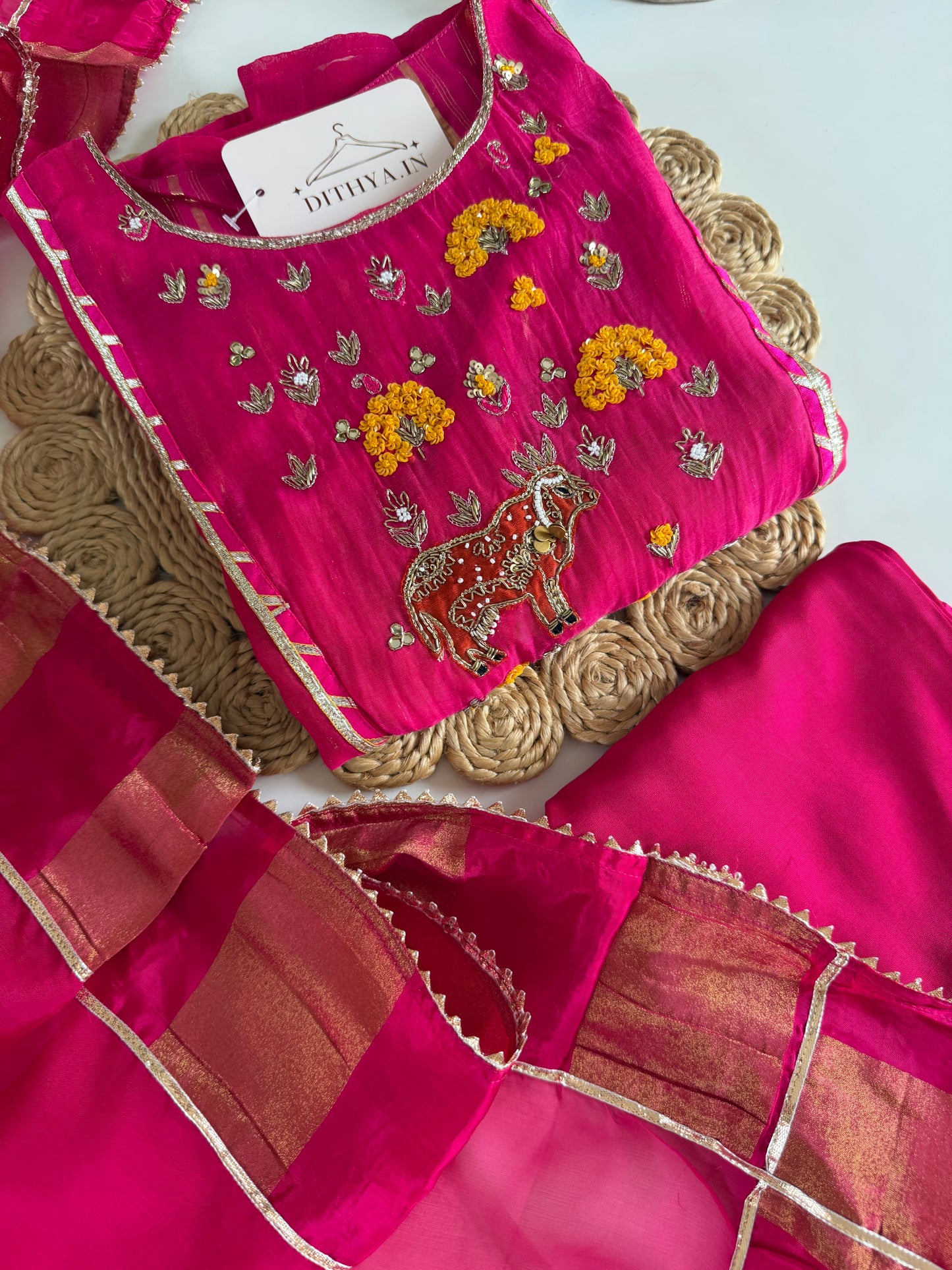 K397 - Mul chanderi handwork Anarkali with pants and dupatta