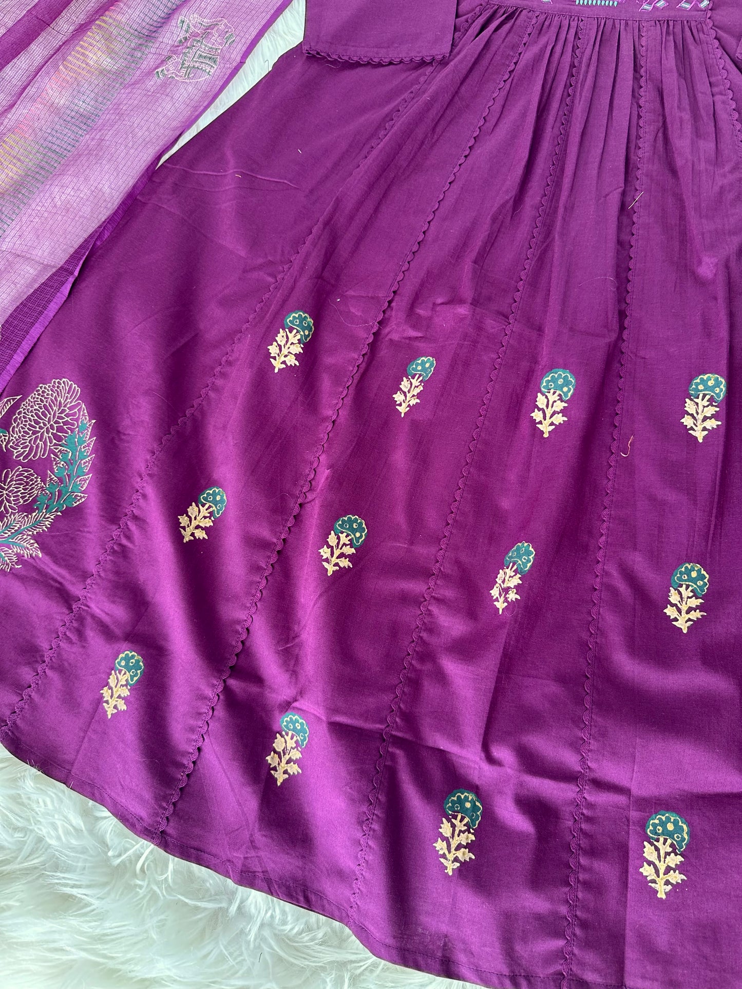 K226 - Cotton Anarkali with pants and dupatta