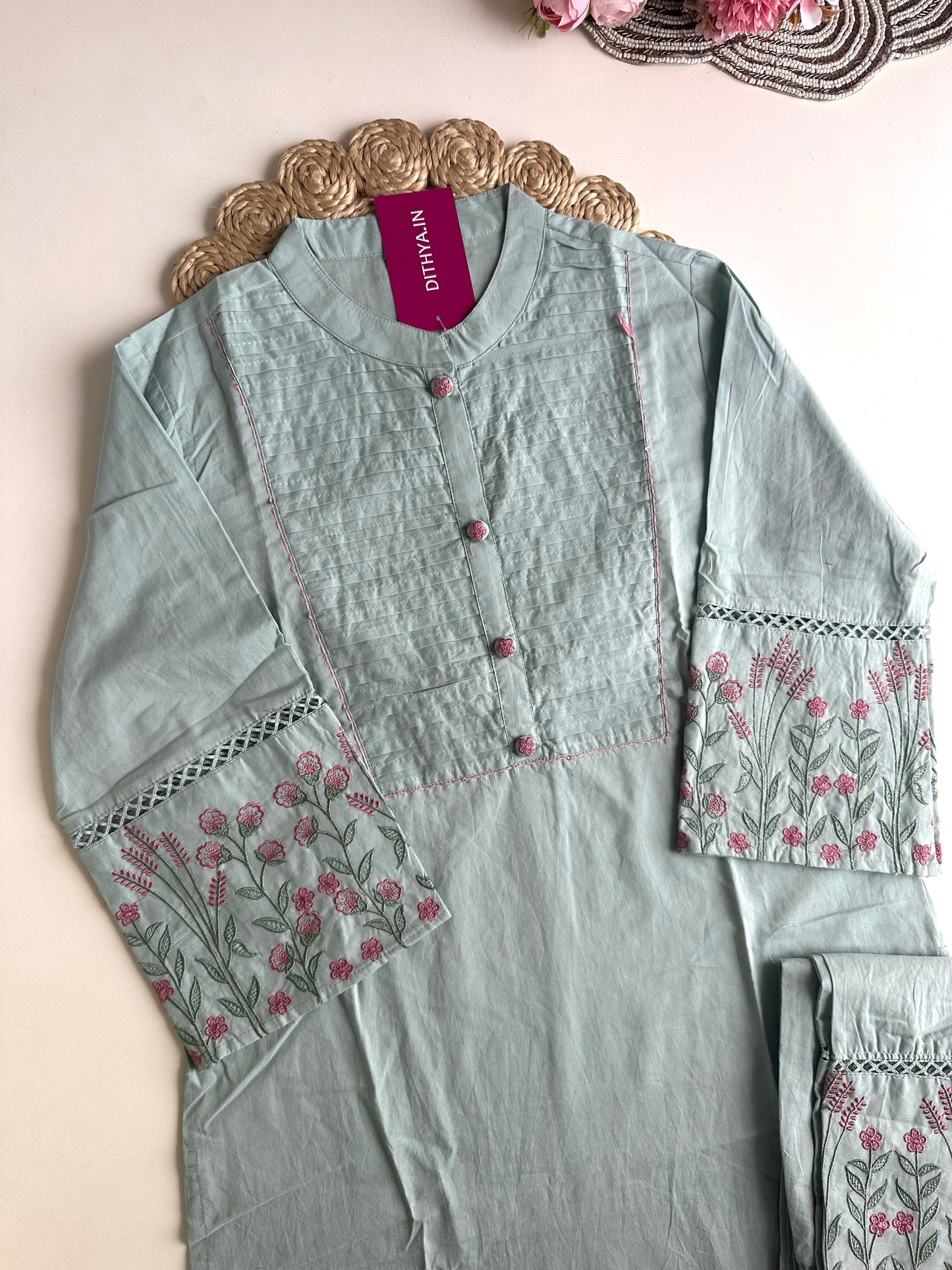 K303 - Cotton embroidered straight Kurti with pants