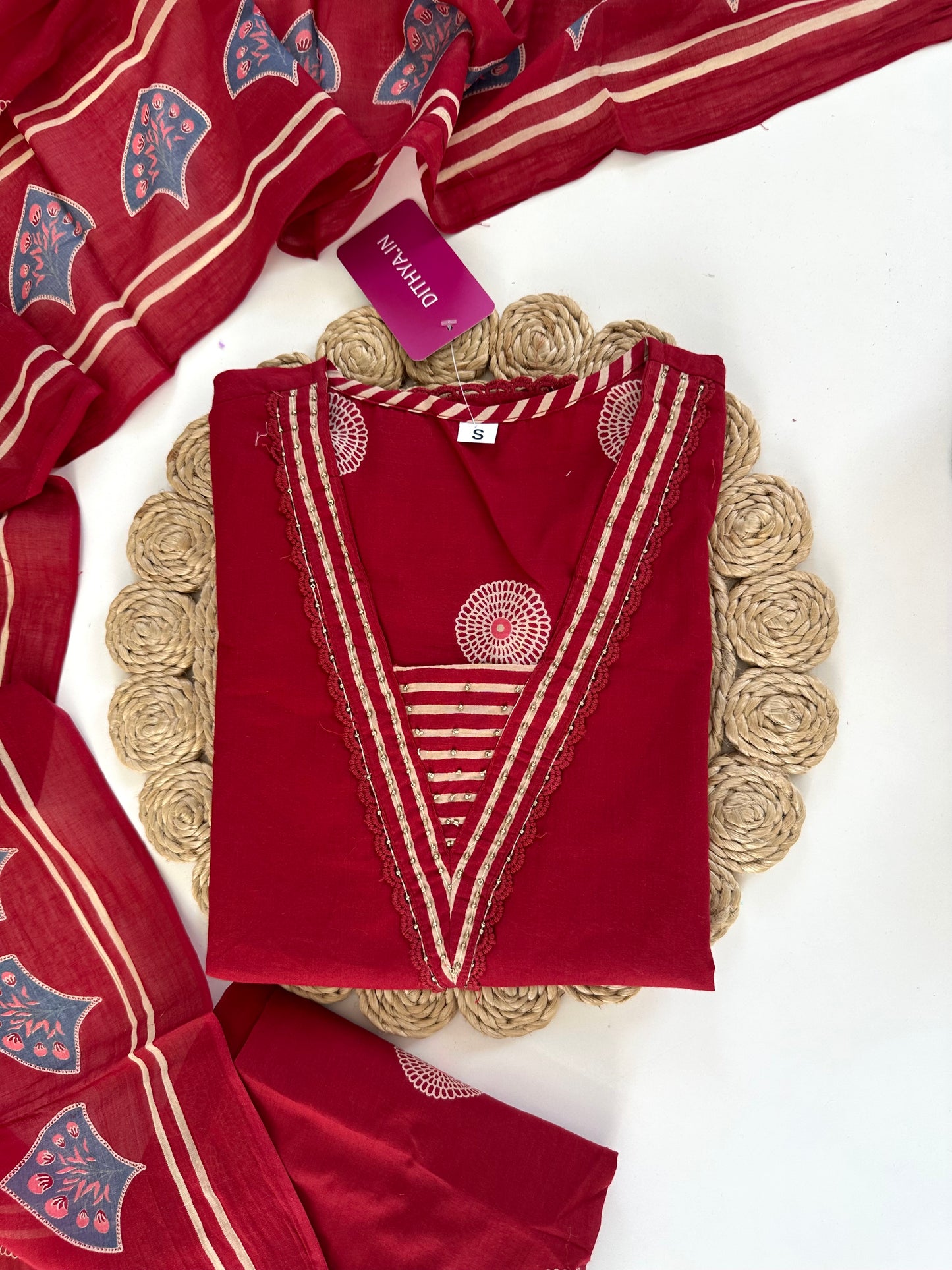 K192 - Cotton straight Kurti with pants and dupatta