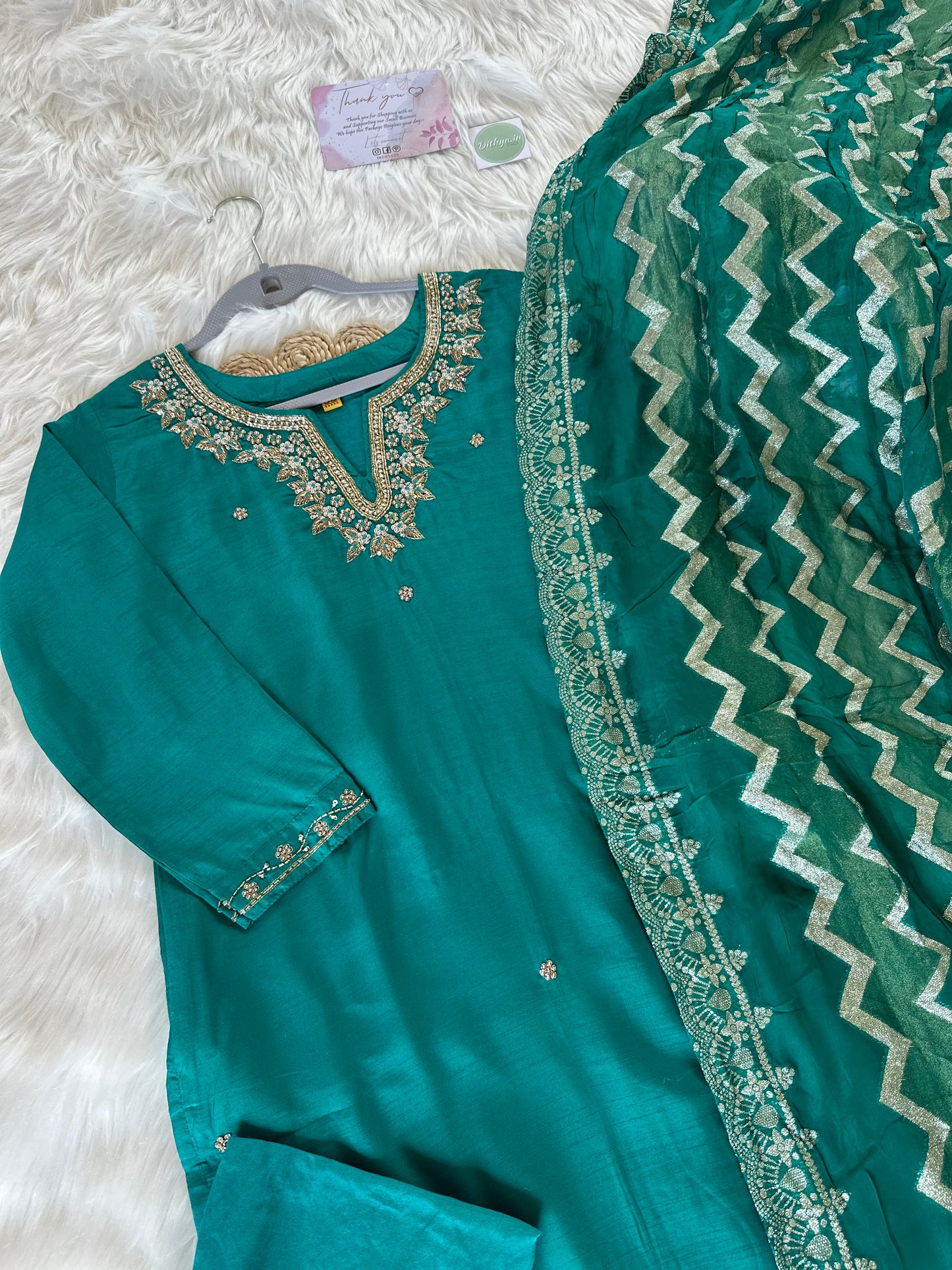 K035 - Russian silk kurti with pants and dupatta