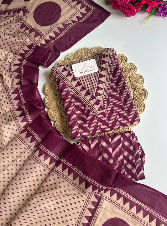 K717 - Mul cotton embroidered Aline Kurti with pants and dupatta