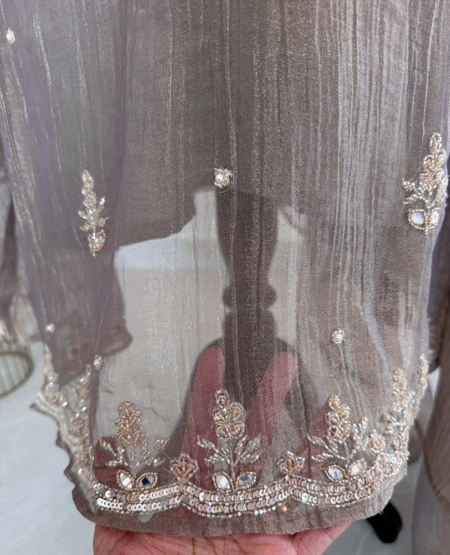 K712 - Glass crush tissue handwork Anarkali with pants and dupatta in 2 colours