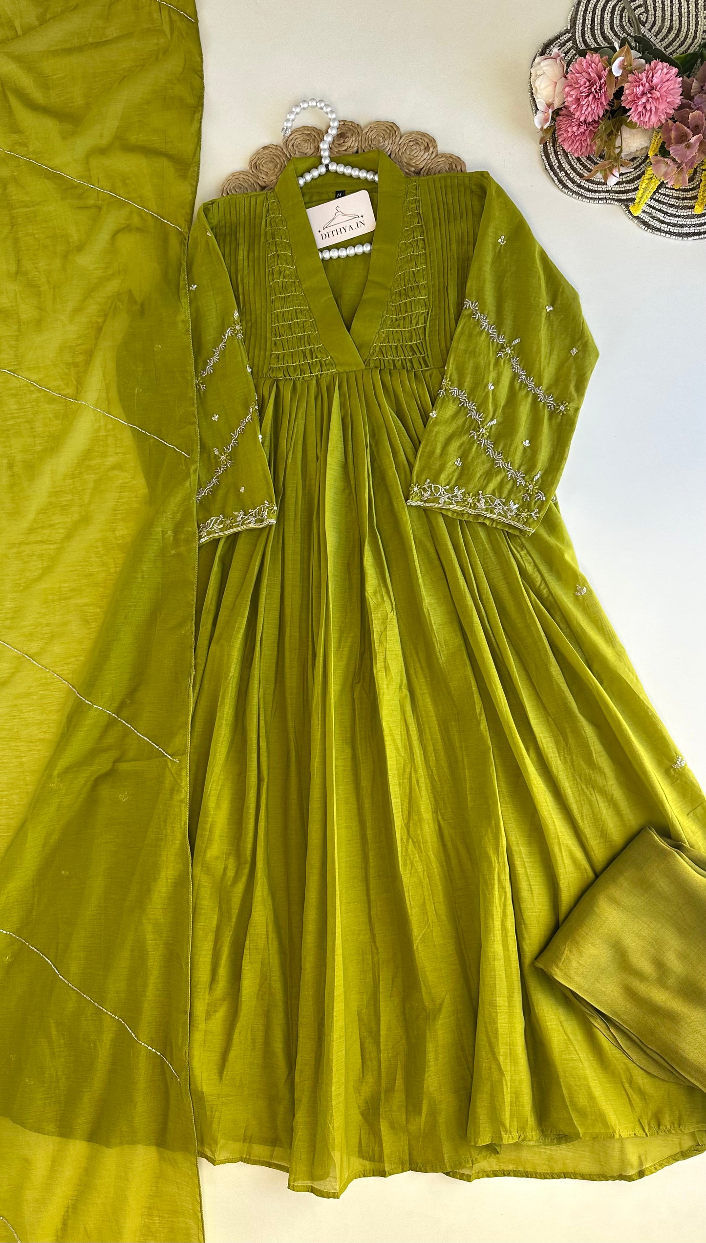 K305 - Mul Chanderi Anarkali with pants and dupatta in 2 colours