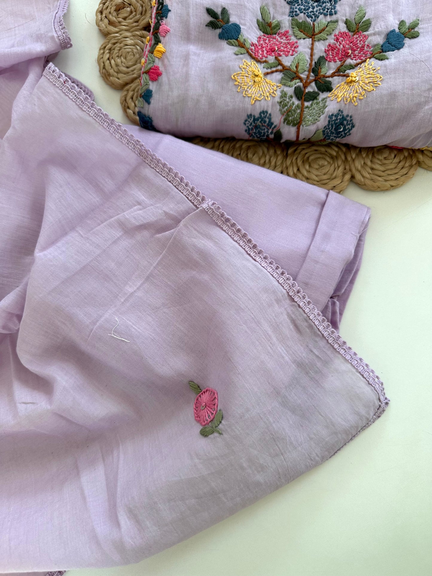 K157 - Mul cotton embroidered Anarkali with pants and dupatta in 2 colours