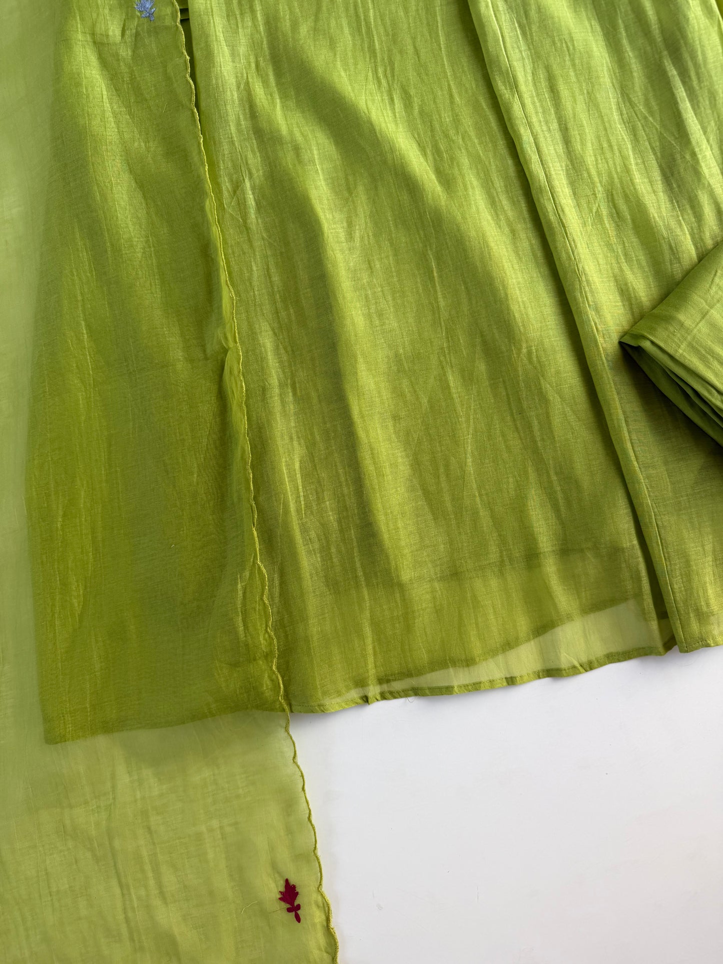 K143 - Mul chanderi handwork Anarkali with pants and dupatta