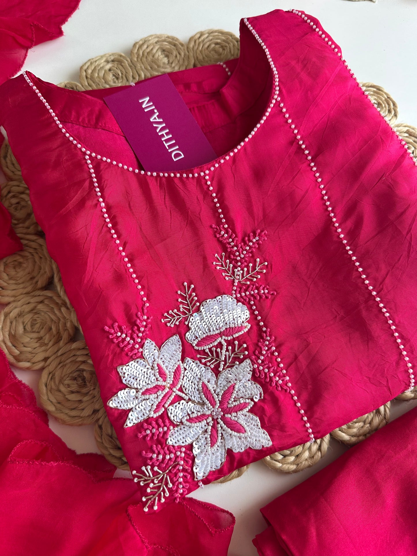 K253 - Pure crape pearl work straight Kurti with pants and dupatta