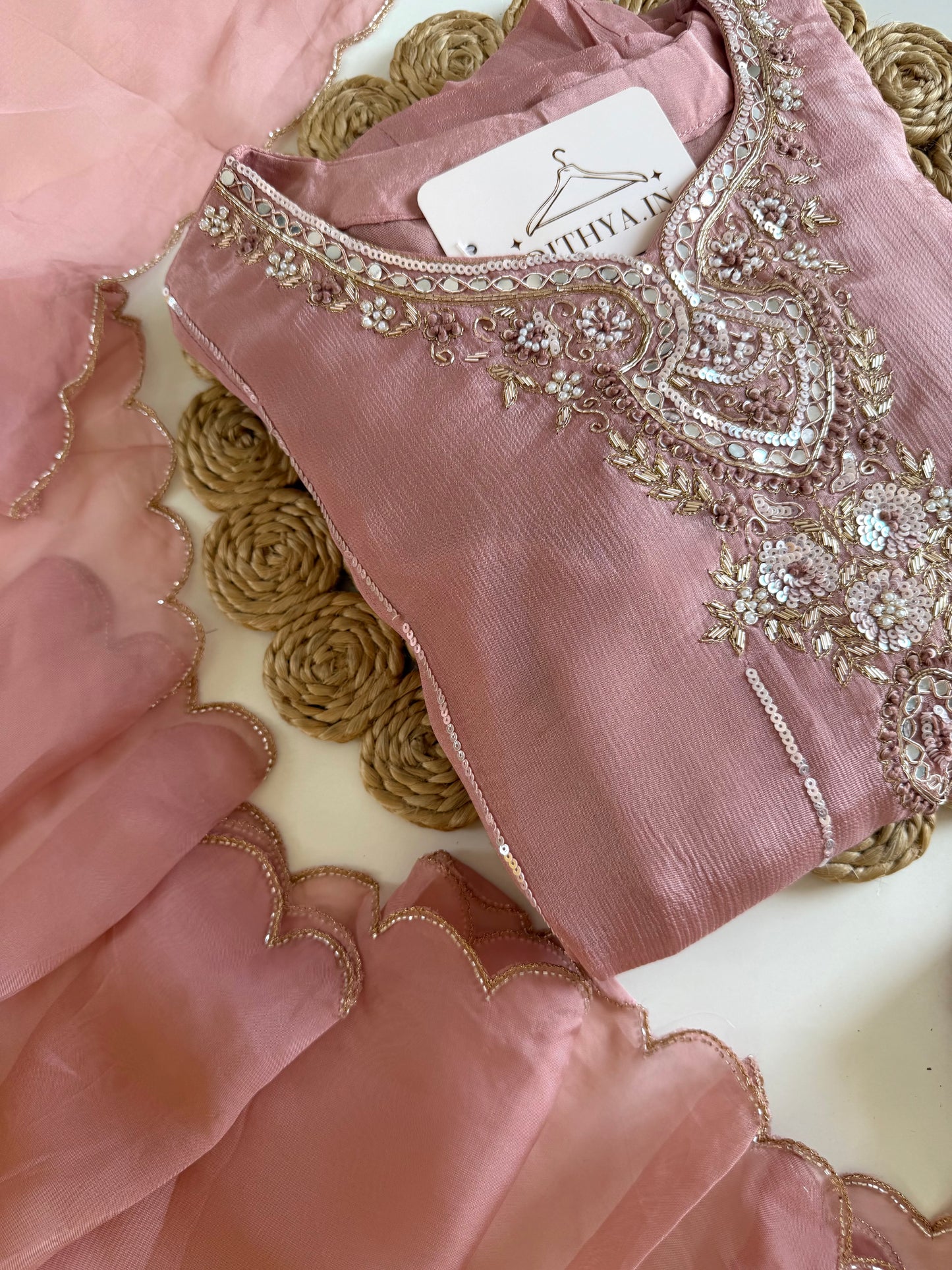 K371 - Pure Chinnon handwork Anarkali with pants and dupatta