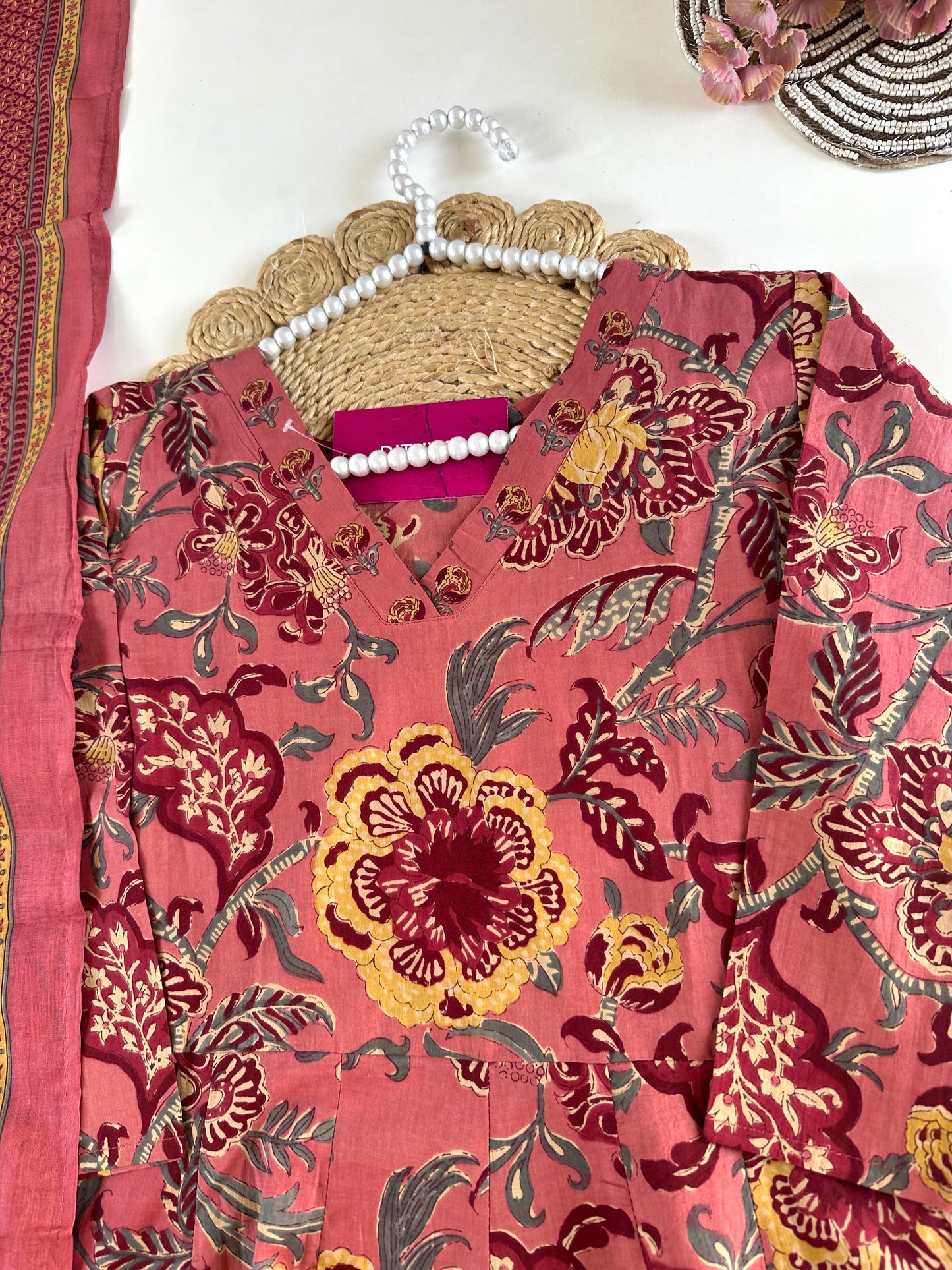 K698 - Mul cotton printed anarkali with pants and dupatta