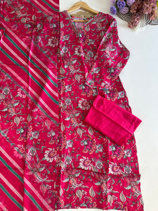 D357 - Muslin silk straight kurti with pants and dupatta
