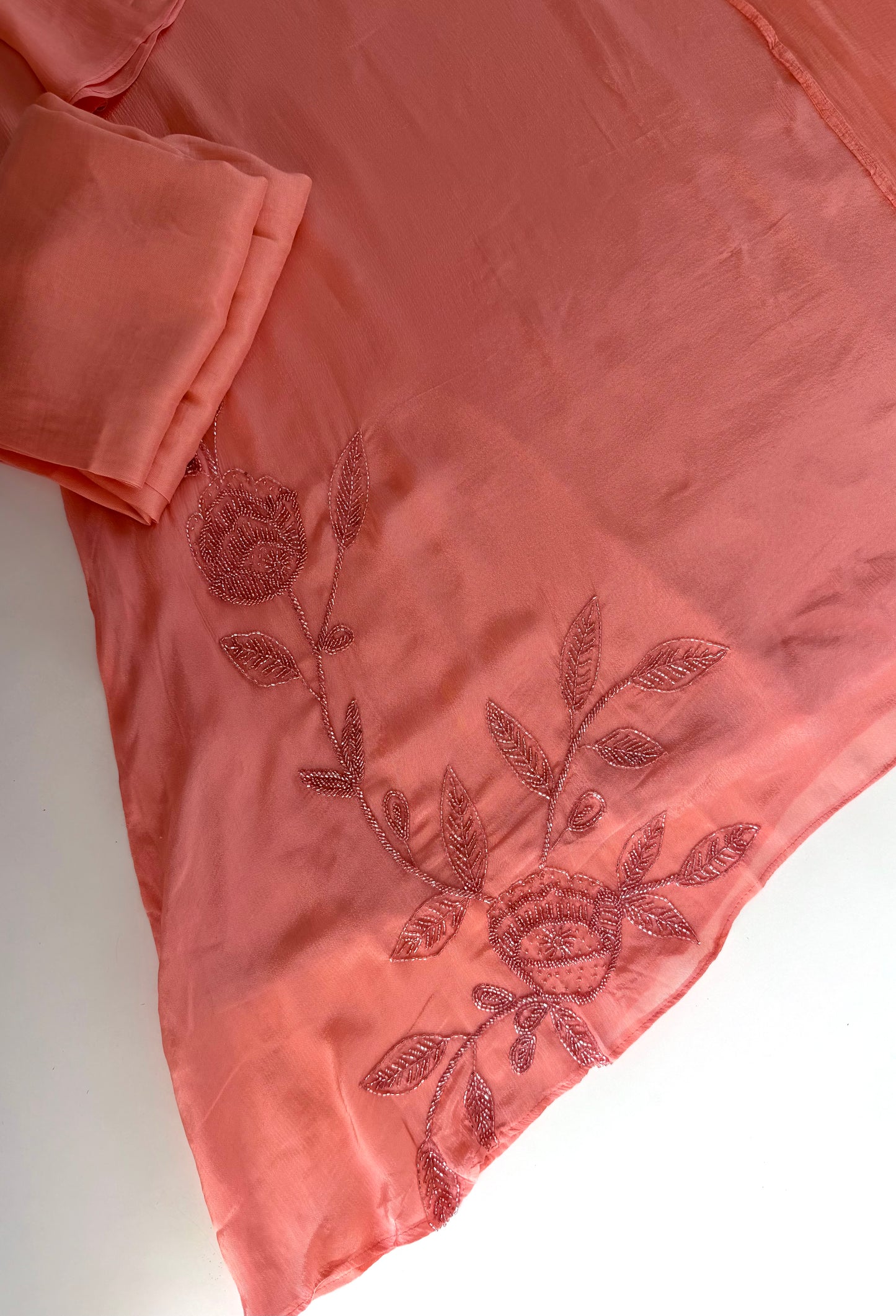 K057 - Pure Chinnon Handwork Aline Kurti with pants and dupatta