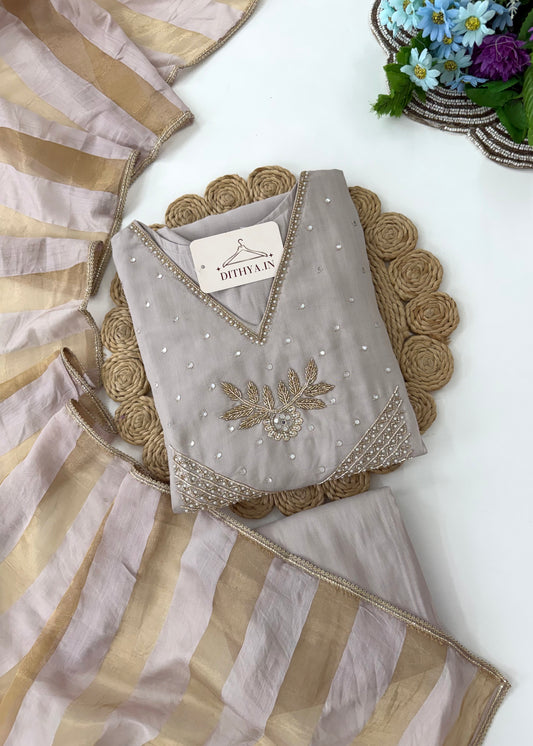 K566 - Rayon silk handwork Anarkali with pants and dupatta in 2 colours