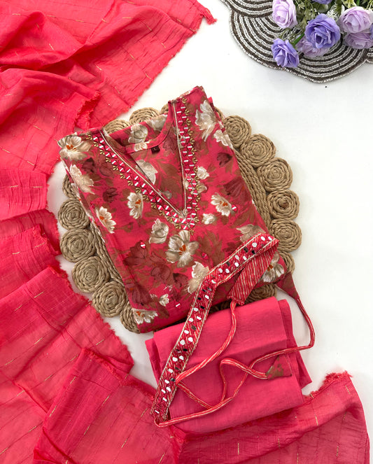 D033 -Muslin  Alia cut Anarkali with pants and dupatta