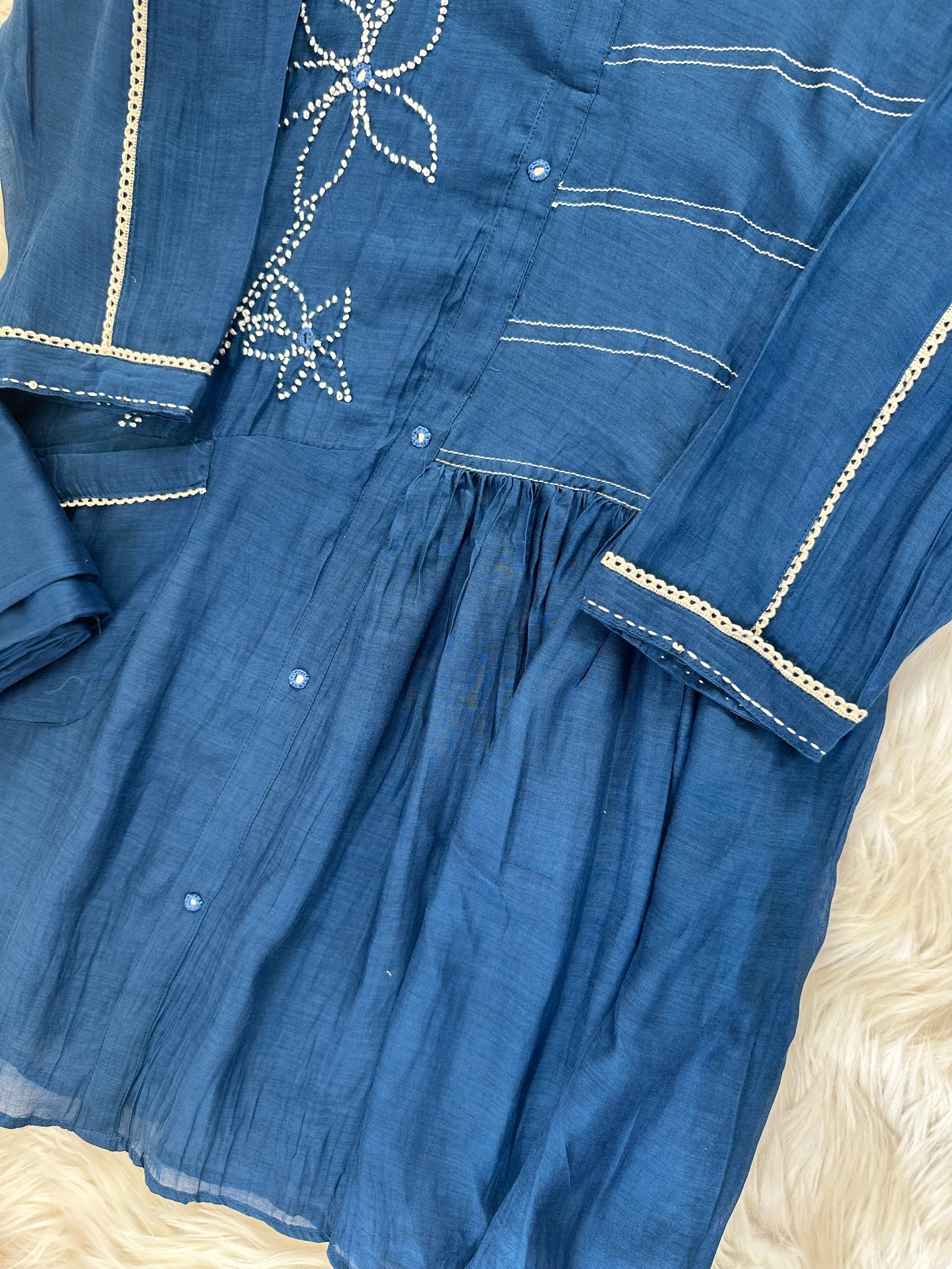 K373 - Mul Chanderi embroidered coord set in 2 colours