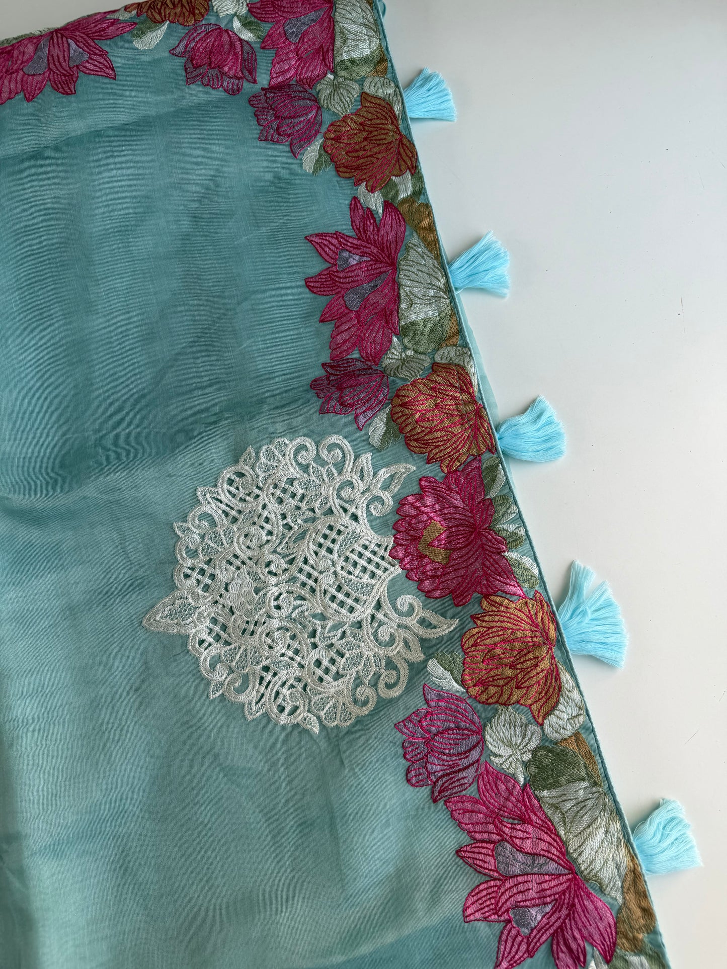 S020 - Soft organza appliqué embroidered saree in 3 colours