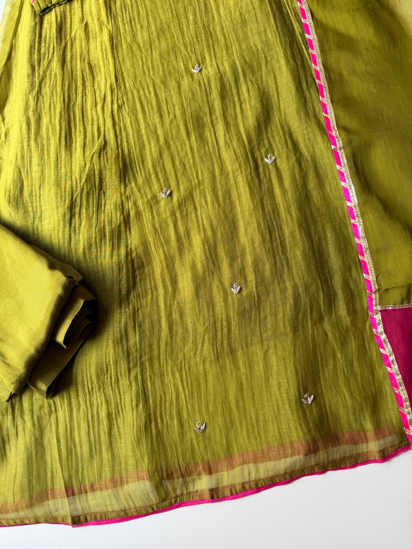 K051 - Mul chanderi handwork Anarkali with pants and dupatta