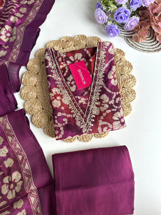 K104 - Rayon foil print straight kurti with pants and dupatta