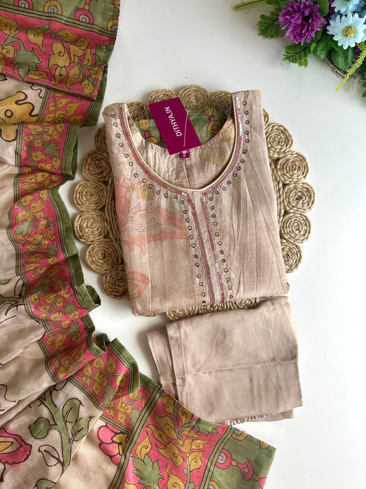 K010 - Pure muslin printed straight Kurti with pants and dupatta