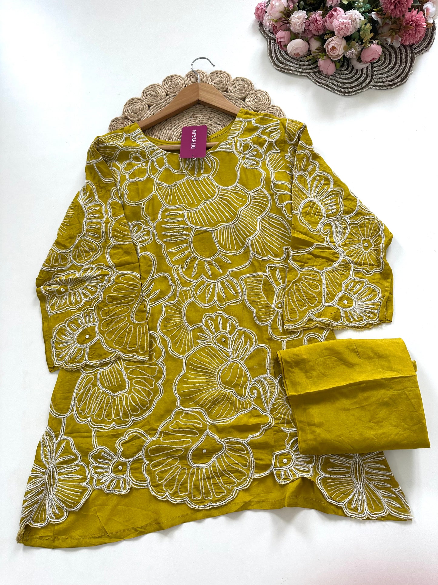 K053 - Heavy pearl Work Russian silk coord set