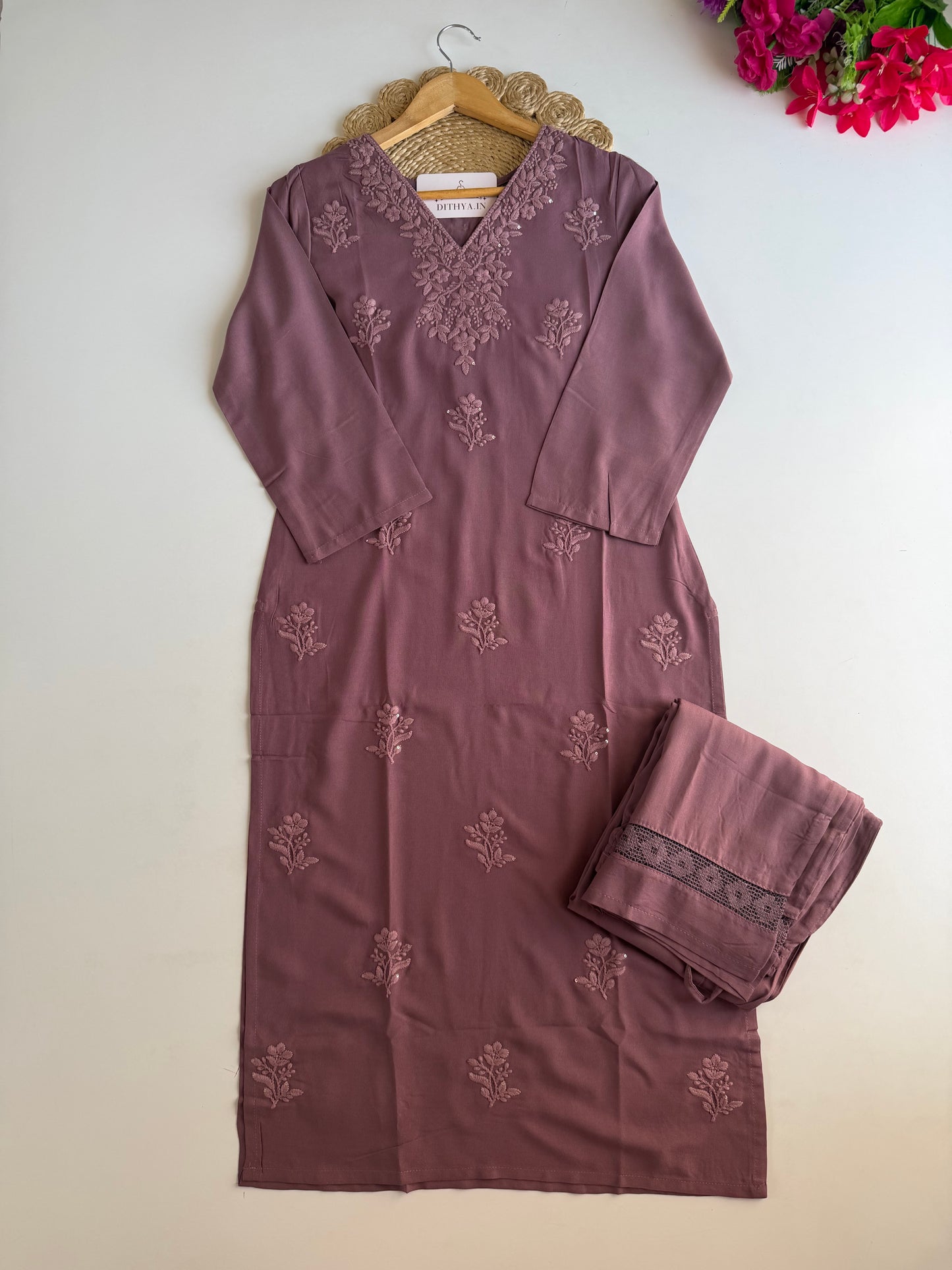 K709 - Muslin embroidered straight Kurti with pants