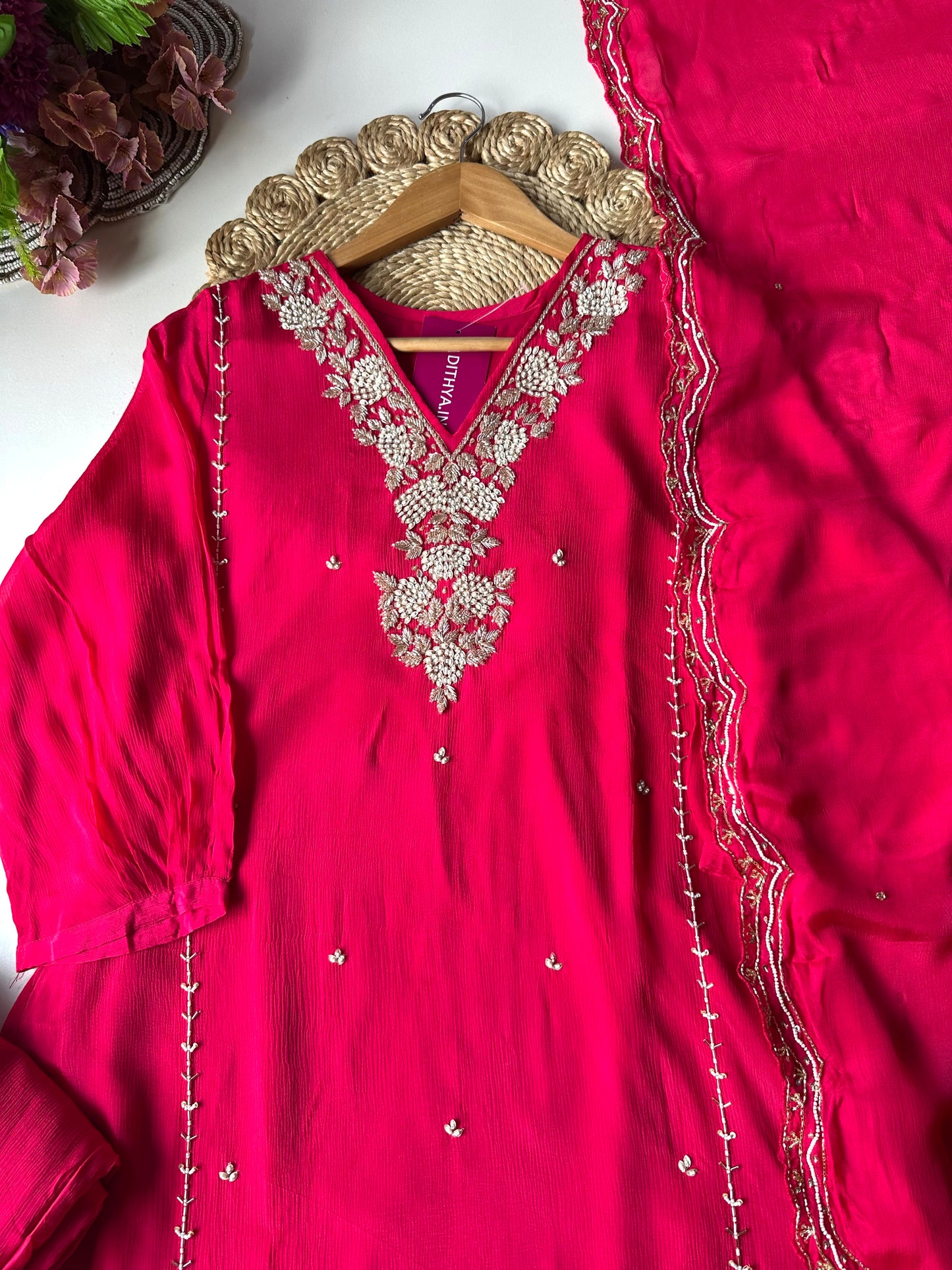 K173 - Chinnon handwork Anarkali with pants and dupatta